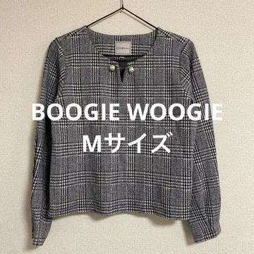 BOOGIE WOOGIE 체크 무늬 긴팔 상의 블랙 계열 펄 악센트
