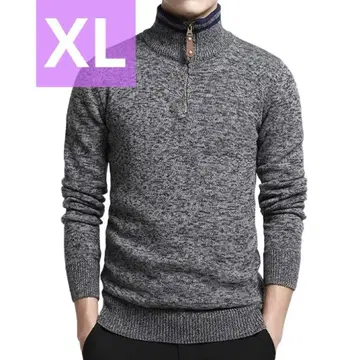 하프 지퍼 남성용 니트 스웨터 슬림 하이넥 XL 그레이