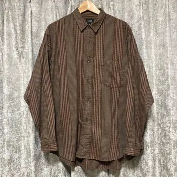BEAMS S 사이즈 체크 무늬 셔츠 브라운