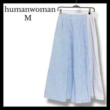 새상품급 HUMAN WOMAN (M) 플레어 스커트 파랑 스트라이프