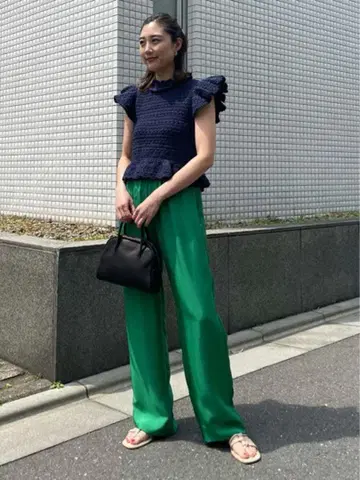 새상품급 caban 캐번 큐프라 새틴 세미 와이드 팬츠 그린