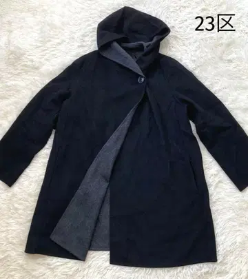 23구 후디드 코트 아우터 울 빅 사이즈 44 블랙 그레이