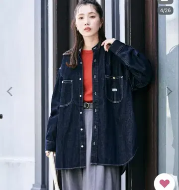 FREAK'S STORE Lee 별주 튜닉 데님 셔츠 네이비