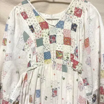 70s 빈티지 패치워크 패턴 롱 원피스