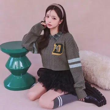 Darich 칼리지 와펜 숏 니트탑 GRY