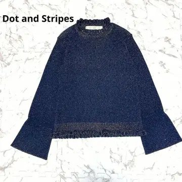 Dot and Stripes 라메 니트 프릴 소매 네이비 F