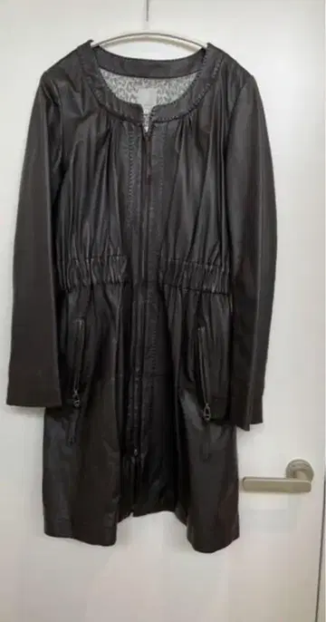 가죽 노카라 롱 자켓