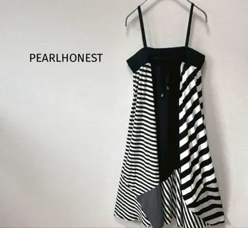 PEARLHONEST 캐미 원피스 보더 절개 모노톤 A라인 L