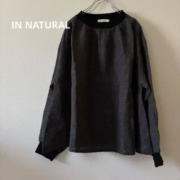 IN NATURAL 인내추럴 체크 무늬 긴팔 상의 그레이 x 블랙