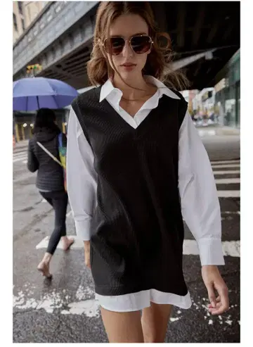 ZARA 여성용 더블 패브릭 미니 긴팔 셔츠 원피스 S 사이즈