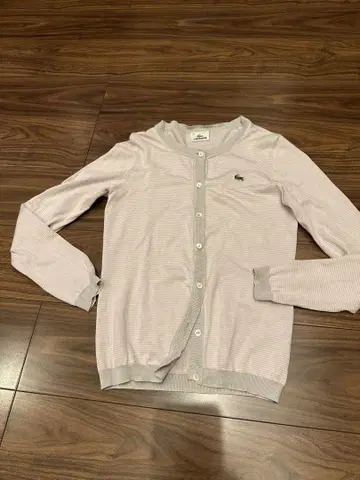 LACOSTE 핑크 그레이 보더 가디건 38