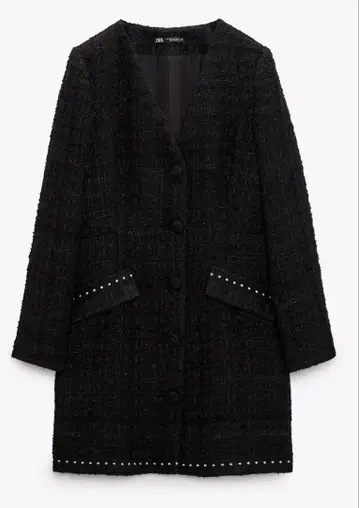 ZARA 자라 블랙 트위드풍 자켓 미들 코트 원피스