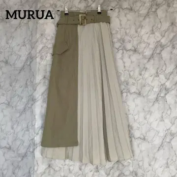 MURUA 절개 플리츠 스커트 프리 사이즈 그린 벨트 포함