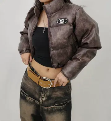 WHO'SWHOgallery 로고 빈티지 스타일 충전솜 가죽 블루종