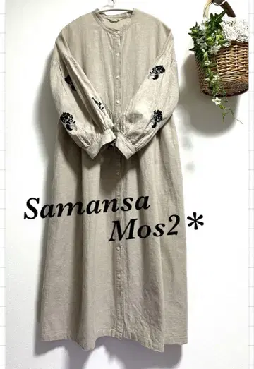사만사 모스모스 절개 개더 원피스 꽃무늬 자수*Samansa Mos2*