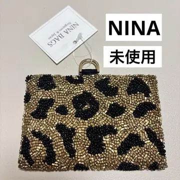미사용 NINA BAGS 애니멀 무늬 ID 패스 케이스 (가로형) 골드