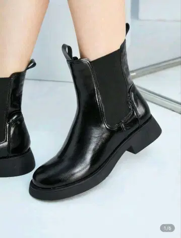 SHEIN 쉬인 블랙 사이드 고어 부츠 합성 피혁