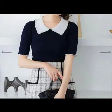 Swingle 펄 장식 셔츠 칼라 리브 니트 풀오버 스윙글