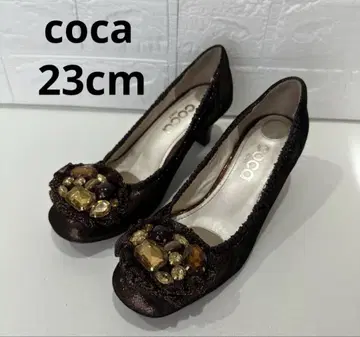 [ 새상품급 ] coca 비쥬 장식 브라운 펌프스 23.0cm 이탈리아제