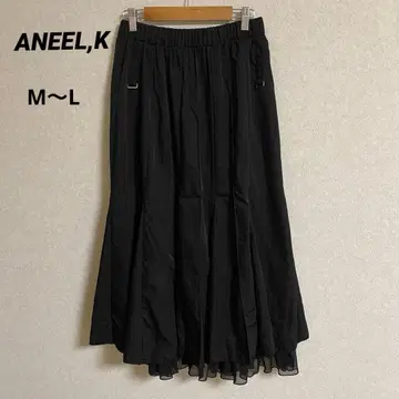 ANEEL,K 블랙 쉬폰 플레어 롱 스커트 A라인 M~L