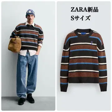 ZARA 챔피온 콜라보 스트라이프 패턴 패치 스웨터 S 택 포함 새상품