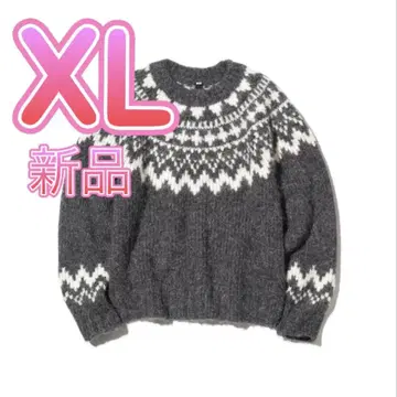 유니클로 페어아일 크루넥 스웨터 그레이 XL