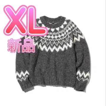 유니클로 페어아일 크루넥 스웨터 그레이 XL