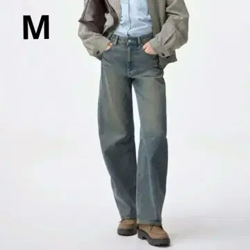 GU 배럴 레그 청바지 긴 길이 67 블루 데님 M 사이즈