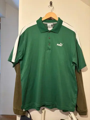 80s PUMA 그린 컬러 피케 셔츠 L