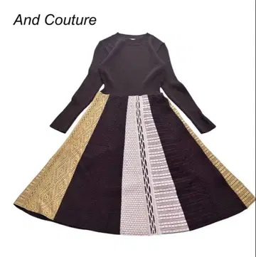 And Couture 자카드 니트 원피스 긴팔 바이컬러