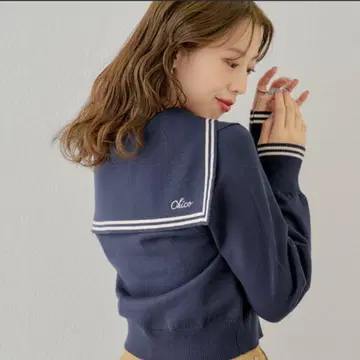 chico 세일러 카라 니트 가디건 네이비