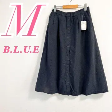 B.L.U.E 차콜 그레이 플레어 스커트 M 프론트 버튼 캐주얼