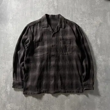 90s 오픈 카라 셔츠 오픈 카라 옴브레 체크 섀도우 체크