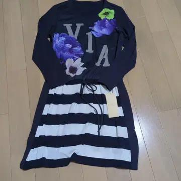 새상품 비아 파브리카 꽃무늬 프린트 긴팔 무릎 기장 원피스