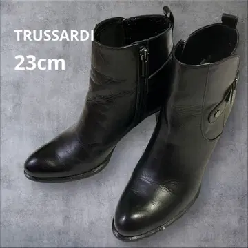 TRUSSARDI 블랙 가죽 사이드 지퍼 부츠 23cm