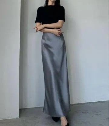 하이웨스트 새틴 바이어스 내로우 스커트