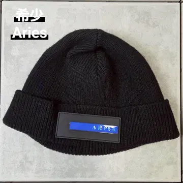 레어 Aries Rubber Patch Beanie Black