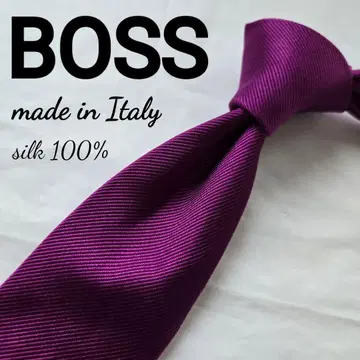 새상품급 HUGO BOSS 퍼플 무지 넥타이 실크 이탈리아제