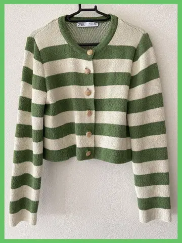 [ 새상품급 L 사이즈 선착순 ] ZARA 보더 니트 가디건 골드 버튼