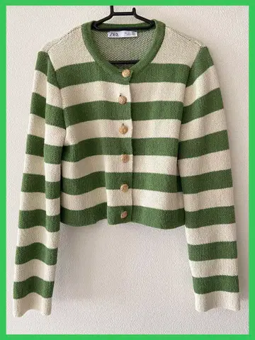 [ 새상품급 L 사이즈 선착순 ] ZARA 보더 니트 가디건 골드 버튼