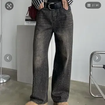 SHAGGIE 오로라 큐빅 장식 빈티지 루즈 데님 팬츠