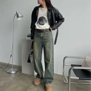 SHAGGIE 오로라 큐빅 장식 빈티지 루즈 데님 팬츠