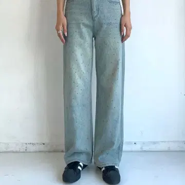 SHAGGIE 오로라 큐빅 장식 빈티지 루즈 데님 팬츠 XS
