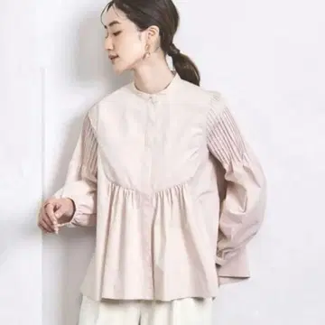 유나이티드 애로우즈 C/P 핀턱 슬리브 블라우스 핑크 현행 워셔블