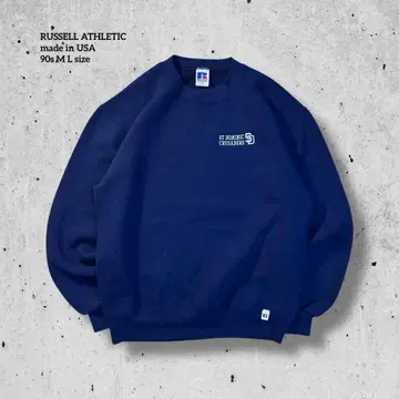 90s RUSSELL USA제 칼리지 대학 로고 자수 맨투맨 M L