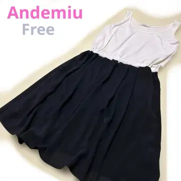 안데뮤 슬리브리스 무릎 기장 원피스 쉬폰 스커트 블랙 흰색 화이트