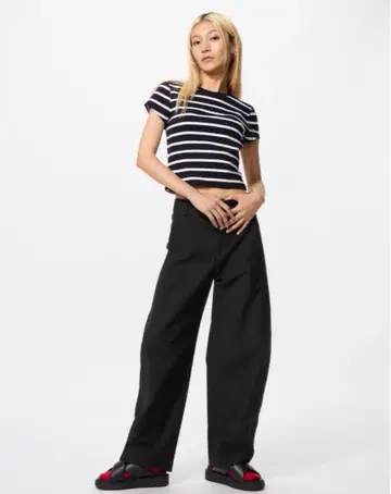 UNIQLO 유니클로 저지 배럴 레그 팬츠 M 블랙