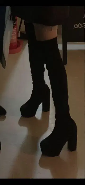 블랙 니하이 부츠 플랫폼 힐