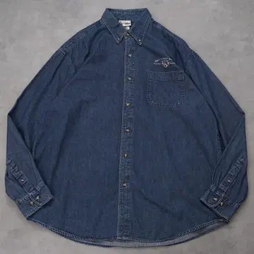 DISNEY 디즈니 데님 셔츠 구제 의류 미키 자수 L 파랑 14427