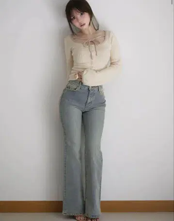 Heart stitch denim blue beige